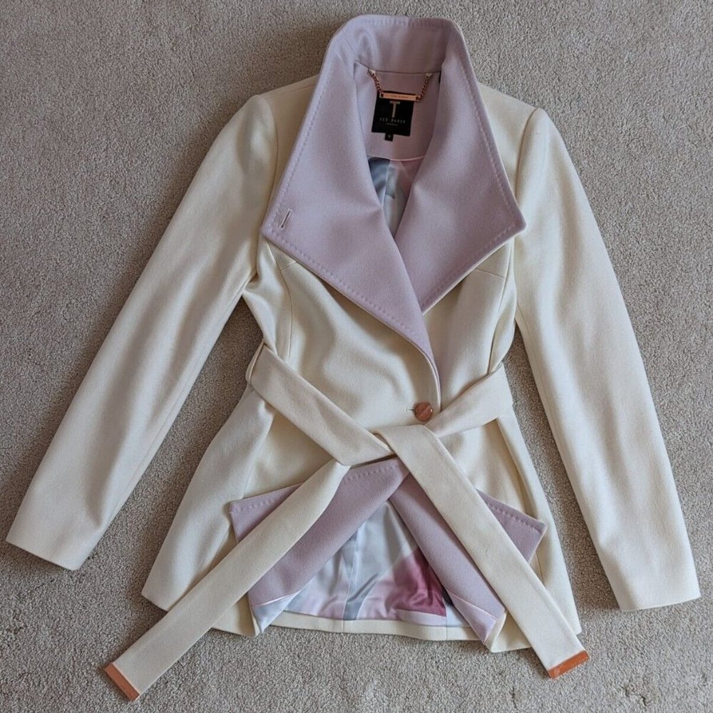 Ted Baker Elika Ecru Wool and Cashmere-Blend Coat Size 1